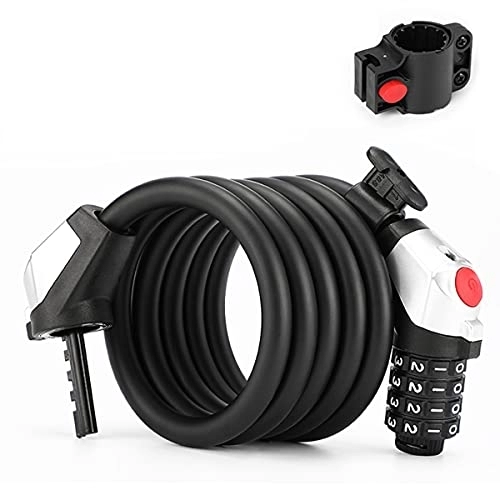 Bike Lock : PURRL Keyless Bicycle Cable Lock Security Resettable Combination Bike Cable Steel Lock Led Night Light5-Digital Codes 120cm-150cm Long 12mm Diameter Black (Size : A) little surprise