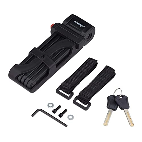 Bike Lock : Relaxdays Bike Lock, Steel, Secure Construction with Holder, 2 Keys, 85 cm, Folding, Black, 70% 20% 10% Plastic