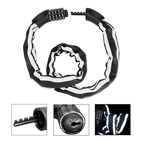 Bike Lock : SGSG 5 Digit Combination Bike Lock, Security Anti-Theft Bicycle Chain Lock With Reflective Strips, For Bike Cycle, Moto, Door, Gate Fence
