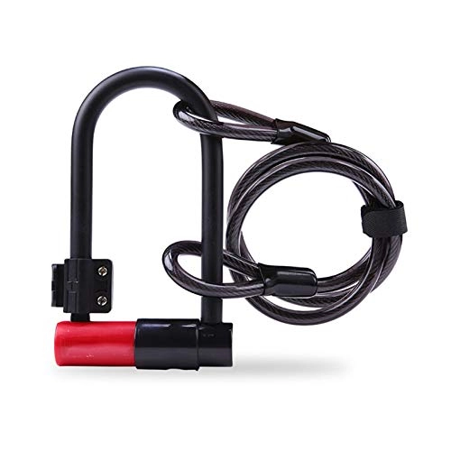 Bike Lock : U lock Bicycle U-Lock Cable Lock Set With 2 Copper Keys Anti-Theft Bicycle Lock Set Heavy Duty Steel Security Bike Cable ULock，u Lock Mount bike u lock (Color : Red)