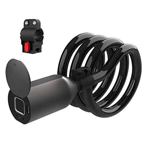 Bike Lock : U-Locks Fingerprint Bicycle Steel Cable Lock Electric Bicycle Mountain Bike Lock Anti-Theft Lock Steel Cable Lock Waterproof，bike U Loc (Color : Black)