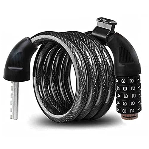 Bike Lock : UFFD Bicycle Lock, Cable Combination Locks 5 Digits Resettable, 4 Feet Bike Lock Cable With Mounting Bracket, Bike Lock Combination, Anti-theft, Anti-cut (Color : Black, Size : 1.2M*12MM)