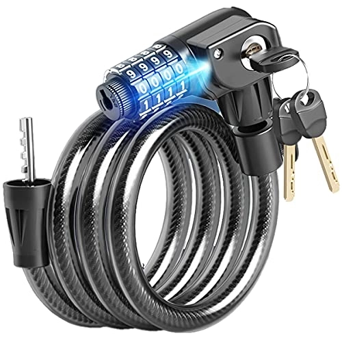 Bike Lock : UFFD Bike Lock，Bike Lock Cable With Light For Night Unlocking, 5 Digit Combination Bicycle Cable Lock (Color : Black, Size : 120CM)
