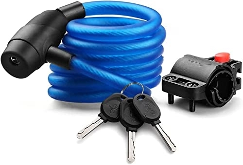 Bike Lock : UPPVTE C-Level Anti-Theft Lock, Cylinder with Bold Steel Cable Bicycle Lock with Lock Frame 3 Keys Extended Chain Motorcycle Mountain Bike Cycling Locks (Color : Blue, Size : 180CM)