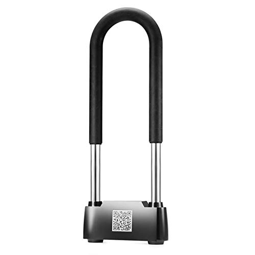 Bike Lock : WSZMD U lock Waterproof Keyless Bluetooth Smart Lock Padlocks Anti-theft Glass Door Fingerprint APP Smart Lock For Motorcycle Scooter Padlock，bike U Loc bike u lock (Color : Black)