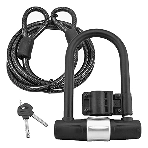 Bike Lock : ZZHH Anti-Theft Steel Cable Security Bicycle U Lock Motorcycle Electric Scooter MTB Road Bike Safety Lock 2 Keys Cycling Accessories (Color : Black Silver)
