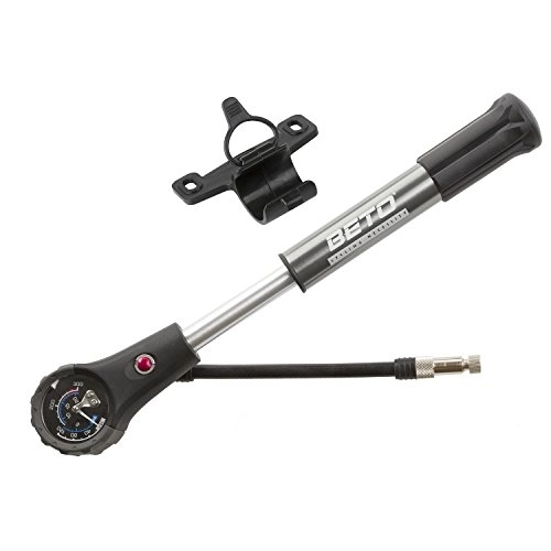 Bike Pump : Beto >Dual Function 2 in 1< Shock / Mini Pump, made of aluminium, high volume, high pressure, with manometer, 21 bar / 300 psi, for FV, AV and DV