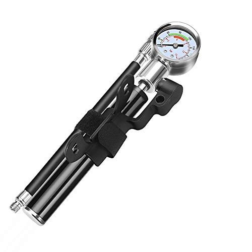 Bike Pump : Bicycle Tyre Pump Portable Bicycle Hand Pump Repair Tire Repair Tool Combination with Barometer no Need to Carry Components (Color : Black, Size : 197mm)