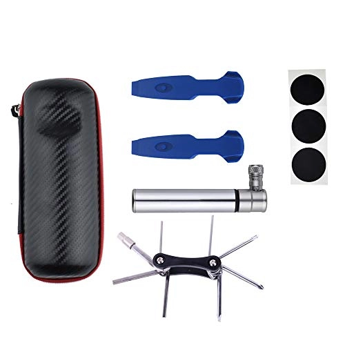 Bike Pump : CaoQuanBaiHuoDian Bike Pump Bicycle Hose Pump Kit With Bicycle Tire Repair Tool Kit and Glue-free Puncture Repair kit for Presta and Schrader Valve Tire Tire Pumps Widely Used Portable Pump