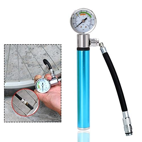 Bike Pump : DORALO Bike Pump with Pressure Gauge, Mini Portable Bicycle Pump with Needle, Cycle Frame Mount Air Pumps for Road, Mountain And BMX Bikes And Ball, Aluminum Alloy, 19.5Cmx4cm, Blue