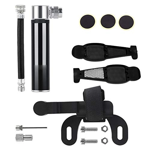 Bike Pump : Eastbride Bicycle aluminum alloy pump + tire repair kit, manual mini inflatable cylinder, Fits Presta & Schrader Valve-black_A