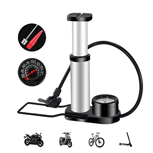 Bike Pump : Foot Pumps 140 PSI with Pressure Gauge, Bike Pumps for all Bikes Floor Pump with Sports Needle Ball Pump, Bicycle Pump Easy To Use for Road, Bike Pump BMX Bikes Fits Presta & Schrader Valve, Silver