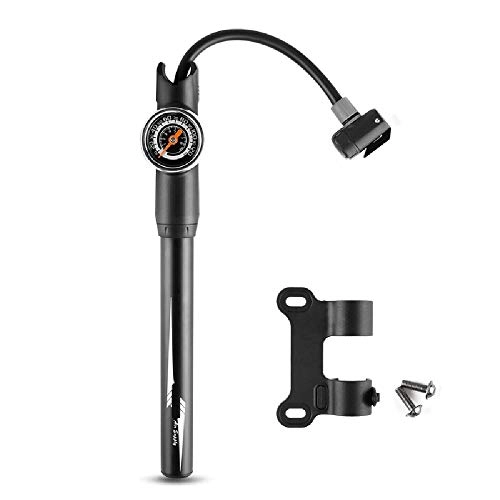 Bike Pump : Gyubay Popular Bicycle Pump Bike Portable Inflator with Barometer Mini Handheld Aluminum Alloy Tire Inflator Easy to Carry (Color : Silver, Size : 265mm)