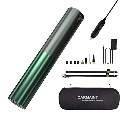 Bike Pump : ICARMAINT Portable Air Compressor Mini Car Tyre Inflator Air Pump 120PSI Electric Bike Pump 3000mAh Rechargeable Battery for Car, Motorcycle, Bicycle (UK Plug)