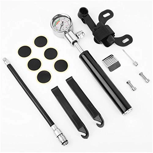 Bike Pump : Jklt Bike Pump Bicycle Pump with Pressure Gauge Ball Pump With Needle Rubber-free Tire Repair Kit Frame Mounting Parts Tire Repair Easy to Operate and Carry (Color : Black, Size : 19.7x2.1cm)
