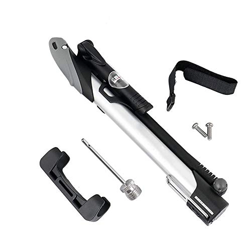 Bike Pump : Jklt Bike Pump Folding Handle Mini Bike Pump with Pressure Gauge Portable Pump Bike Motorcycle Tire Small Pump Ball Nozzle Pump Easy to Operate and Carry (Color : Silver, Size : 27.5cm)
