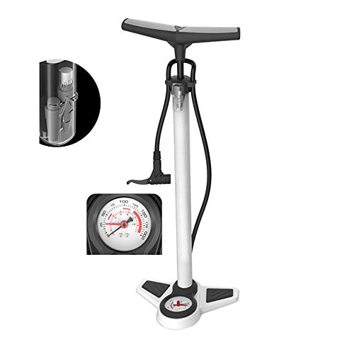 Bike Pump : Jklt Bike Pump High Pressure Floor-mounted Bicycle Pump Bicycle Bicycle Tire Hand Pump with Barometer Portable Manual Lightweight Easy to Operate and Carry (Color : White, Size : 65cm)