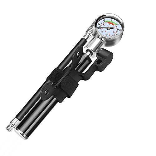 Bike Pump : Jklt Convenient Bicycle Pump Portable Bicycle Hand Pump Repair Tire Repair Tool Combination with Barometer Durable (Color : Black, Size : 197mm)