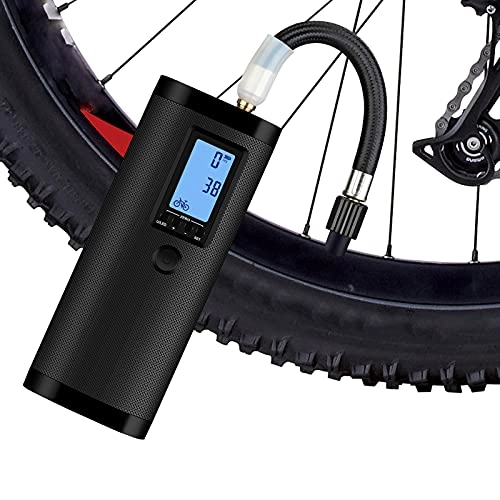 Bike Pump : Portable Tire Inflator, Mini Inflator Pump, Rechargeable Electric Air Pump, with Lcd Display, Led Light, Power Bank, for Car / Bike / Motorcycle / Basketball / Soccer, Black