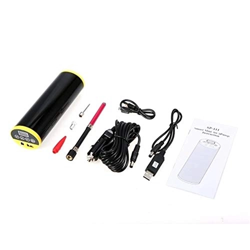 Bike Pump : PQXOER Bike Pump Bike Motorcycle Car Air Pump Built-in Gauge Emergency Power Bank Flashlight With Car Charger 176x54.8x44.8mm (Color : Black, Size : ONE SIZE)