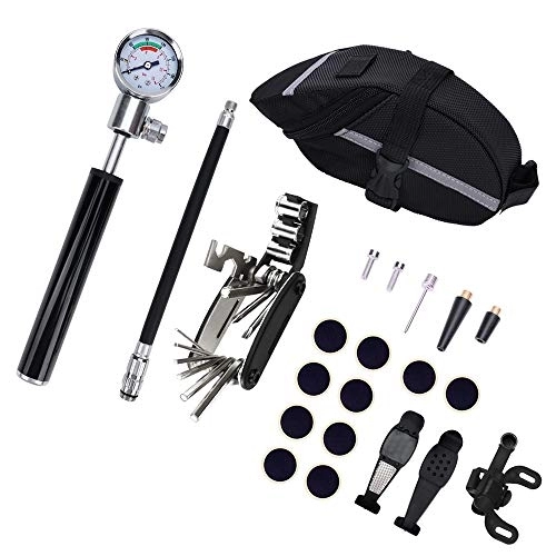 Bike Pump : QinWenYan Bike Pump Installation Kit For A Bicycle Pump Mini Pump Seamless Mountain Bike Tire Puncture Repair Bicycle Saddle Bag Cycling Pump (Color : Black, Size : 20 * 2cm)