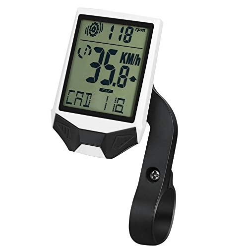 Cycling Computer : Cxraiy-SP Bike Speedometer Big Screen Wireless Speed + Cadence + Heart Rate Three-in-one Stopwatch, Extended Bracket, Long Night Light, Suitable For Indoor Cycling (Color : White, Size : One size)