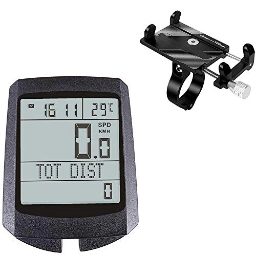 Cycling Computer : Speedometer / Bike Odometer / Wireless Bicycle Speedometer, Bike Speedometer / Bike Computer Waterproof Accurate Speed Tracking, with Extra Large LCD Display Waterproof & A Solid Phone Holder