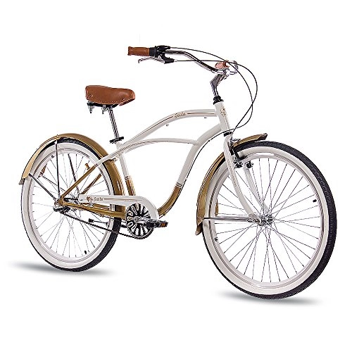 Bici Cruiser : Chrisson, bicicletta da donna da 26 pollici, colore bianco oro, con cambio Shimano Nexus a 3 marce, stile retrò, Cruiser