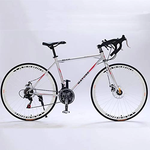 Bici da strada : 700C Bici da Strada 21 / 27 / 30 Bicicletta A velocità Variabile Impugnatura Curva Freno A Doppio Freno Bici da Strada in Alluminio Bici da Uomo E da Donna, Titanium Silver, 27