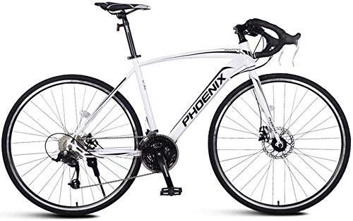 Bici da strada : Adulti Road Bike, Uomini Bicicletta da Corsa con Doppio Freno a Disco, -Alto tenore di Carbonio in Acciaio Telaio da Strada Bicicletta, Utility Bike (Color : White, Size : 21 Speed)