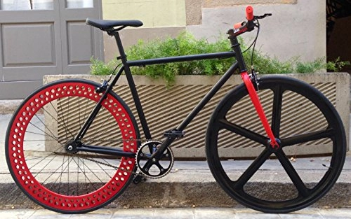 Bici da strada : Bicicletta Single Speed Fix- 5 Light BLACK-RED.t54 cm