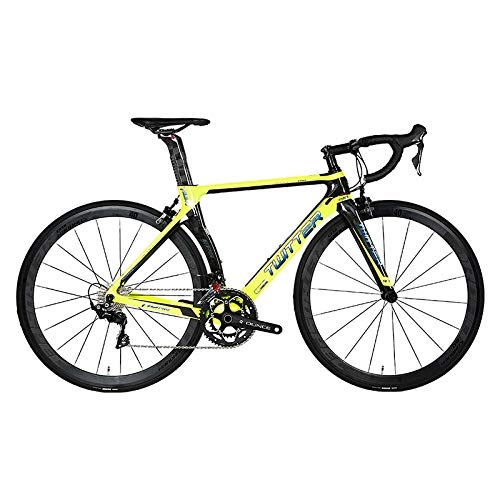 Bici da strada : Edman Bici da Strada, Telaio in Fibra di Carbonio, Ruote 700C, 22 velocità, Bicicletta per Adulti, Bicicletta per Uomo e Donna-Giallo_46 cm