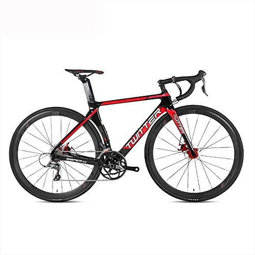 Bici da strada : LXYDD Bici da Strada in Fibra di Carbonio 16 velocità Bici da Corsa Cecchino2.0, Black+Red, 46cm