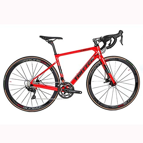 Bici da strada : LXYDD Bici da Strada in Fibra di Carbonio 700C Freno A Doppio Disco A velocità Variabile Racing R7000-22 Bici da Corsa con Manubrio, Rosso, 45cm