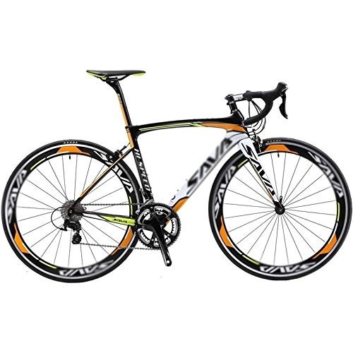 Bici da strada : Rindasr Strada Mountain Bike, Carbon Frame + Doppia V Brake Bicicletta da Corsa, 18 Speed Highway Esterna Che Guida Il Viaggio Bike (Color : Orange)