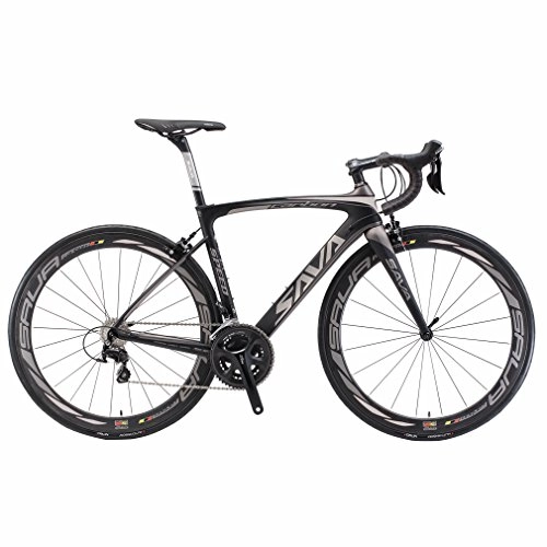 Bici da strada : SAVADECK HERD9.0 700C - Bicicletta da corsa in fibra di carbonio con Campagnolo Centaur a 22 velocità e sella Fizik (52 cm, nero e grigio)