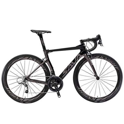 Bici da strada : SAVADECK Phantom5.0 700C Bici da Strada Fibra di Carbonio con SRAM Force 22-velocità Sistema e Michelin 25C Pneumatici e Fi'zi: k Cuscino (54cm, Nero Grigio)