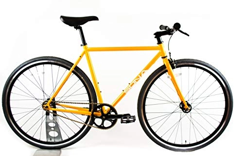 Bici da strada : SONA Original Single Speed Fixed Gear | Urban Commuter City Fixie Bike | Progettato e costruito a mano a Dublino | Mozzo per bici Flip Flop | Ruota fissa e ruota libera, Arancione, Medium 55cm