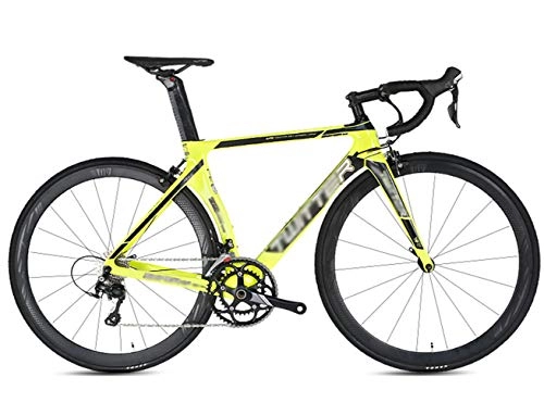 Bici da strada : TSTZJ Bici da Strada, Bici da Corsa 2.0 in Fibra di Carbonio Bici da Corsa 700C Bici da Strada (con Sistema di Cambio a 16 velocit e Doppio Freno a V), Fluorescent yellow-50cm