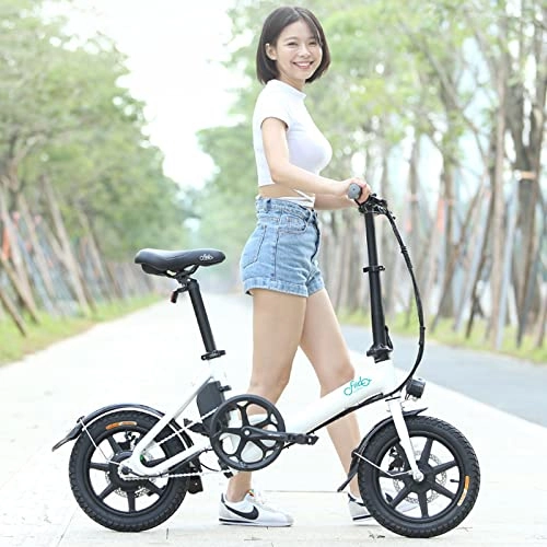 Bici elettriches : 0℃ Outdoor Bici Lettrica Pieghevole da 250 W Motore, per Uomo e Donna, con Batteria agli Ioni di Litio Rimovibile da 36V, Cambio Shimano a 6 Marce, Portata, Cerchi Neri, Bianca, 7.5A / 65km