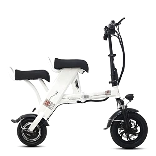 Bici elettriches : 0℃ Outdoor Fat Bike Bicicletta Elettrica Pieghevole da 12 Pollici Batteria 36V Fari Super Luminosi Bicicletta Elettrica Pneumatico, E-Bike City Bike per Adulti, White Two Seater, 150km