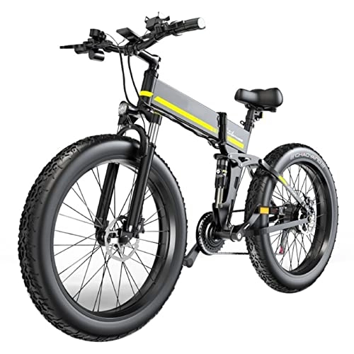 Bici elettriches : 1000W Pieghevole Biciclette elettriche for Adulti Biciclette elettriche da 26 Pollici da 26 Pollici Pneumatici Grassi e-Bike 48V 12.8ah Batteria al Litio 21 velocità ebike 30 mph