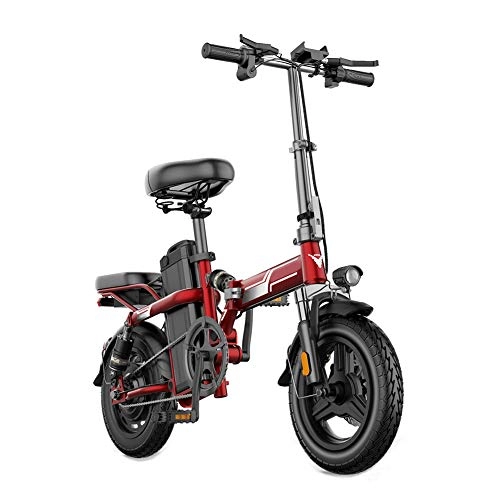 Bici elettriches : 14 Pollici Bicicletta Elettrica Pieghevole con Batteria da 48V 6AH e Motore da 400W, Lega di Carbonio Bicicletta a Pedalata Assistita con Sedile Regolabile, Rosso, 15AH