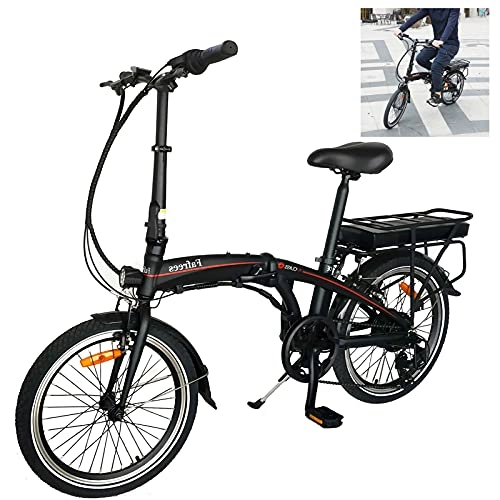 Bici elettriches : 20" Bicicletta Elettrica Mountain Bike da Strada, Unisex Adulto Nero Unica Biciclette elettriche Velocit Massima 25 km / h Autonomia 45-55 km 250W Bici Elettriche Batteria 36V 10Ah