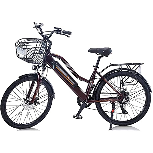 Bici elettriches : 2021 Aggiornamento di Biciclette Elettriche per Le Donne Adulto, Tutto Terrain 26"36v 350w Bicicletta E-Bike Biciclette Rimovibili Batteria agli Ioni di Litio Rimovibile Mountain Ebike(Color:Marrone)