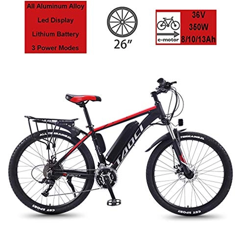 Bici elettriches : 26" Electric Mountain Bikes, Adulti Bicicletta Elettrica / Commute Ebike Con 350W Motore, 36V 8 / 10Ah / 13Ah Batteria Al Litio, Professionista 21 Velocità Di Trasmissione Ingranaggi, Rosso, 10Ah 70Km