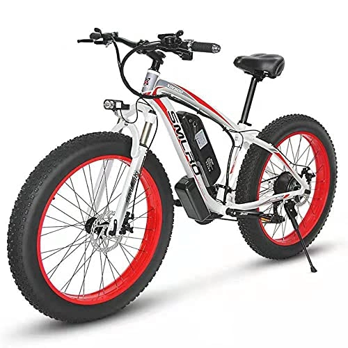 Bici elettriches : 26 Pollici Bicielettrica Bici Elettrica Mountain Bike Mobile Batteria Al Litio 48V15AH E-Bike Motoslitta Elettrica Al Litio Bici Da Spiaggia Cambio Shimano A 7 Velocità Motore Da 1000 Watt , Rosso