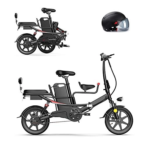 Bici elettriches : 400W Pieghevole Bici Elettrica, 14 Pollice Batteria al Litio 48V 8AH / 11AH, Freno A Doppio Disco Bicicletta A Rotolare sulla Neve O La Sabbia con Sedile Posteriore, Nero, 8AH