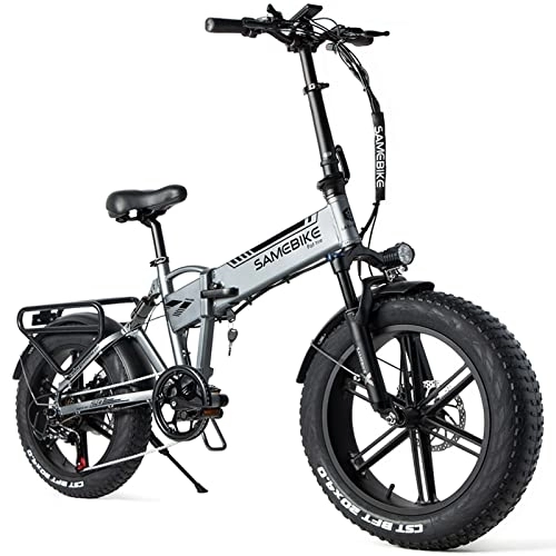 Bici elettriches : AJLDN Bicicletta Elettrica, 20'' Bici Elettrica Pieghevole Mountain Bike Elettrica con LCD Display Luci ​LED Ebike Fat Tire con Batteria Rimovibile 10Ah E-Bike 7 velocità (Color : Silver)