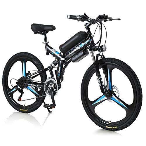 Bici elettriches : AKEZ bicicletta elettrica pieghevole Bici elettrica Bicicletta elettrica 26‘’ per Adulti 21 velocità Mountain E-Bike